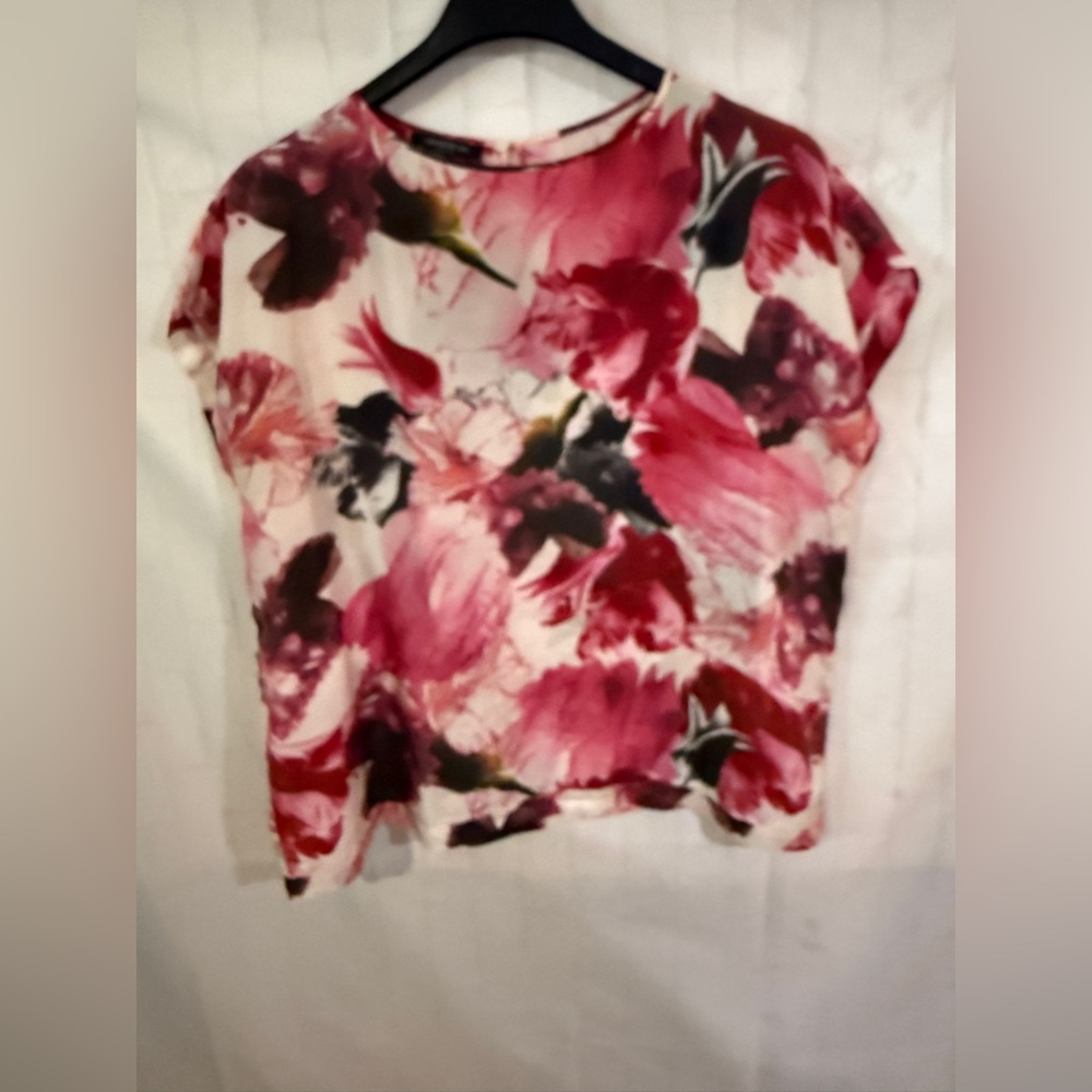 Lafayette 148 New York Pink and Red Floral Blouse